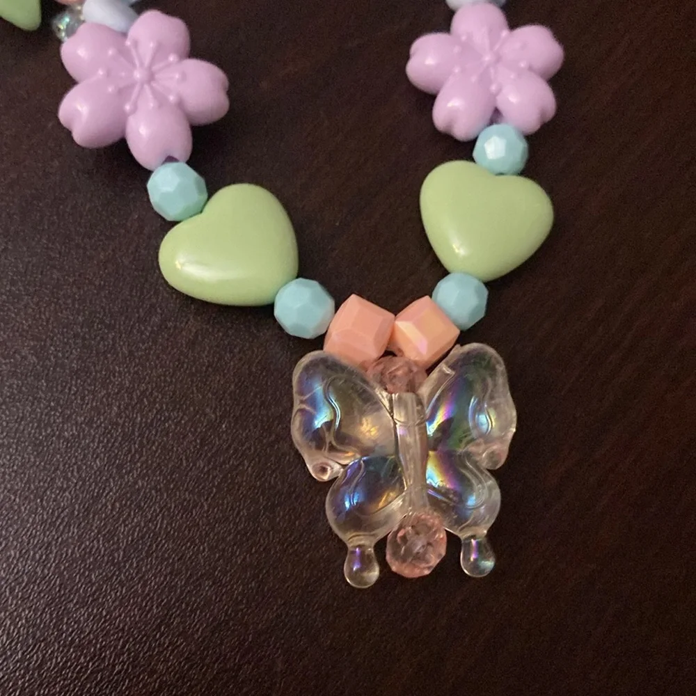 Pastel beaded with butterfly pendant Necklace and Bracelet